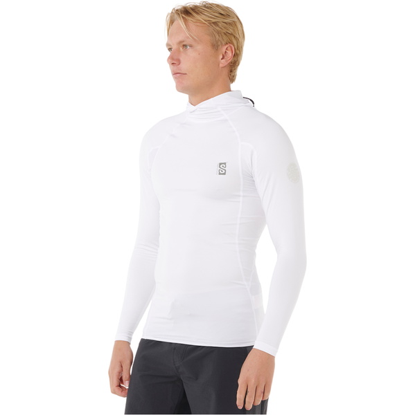2026 Rip Curl Mens Search UPF Performance Hooded Long Sleeve Rash Vest 16IMRV - White